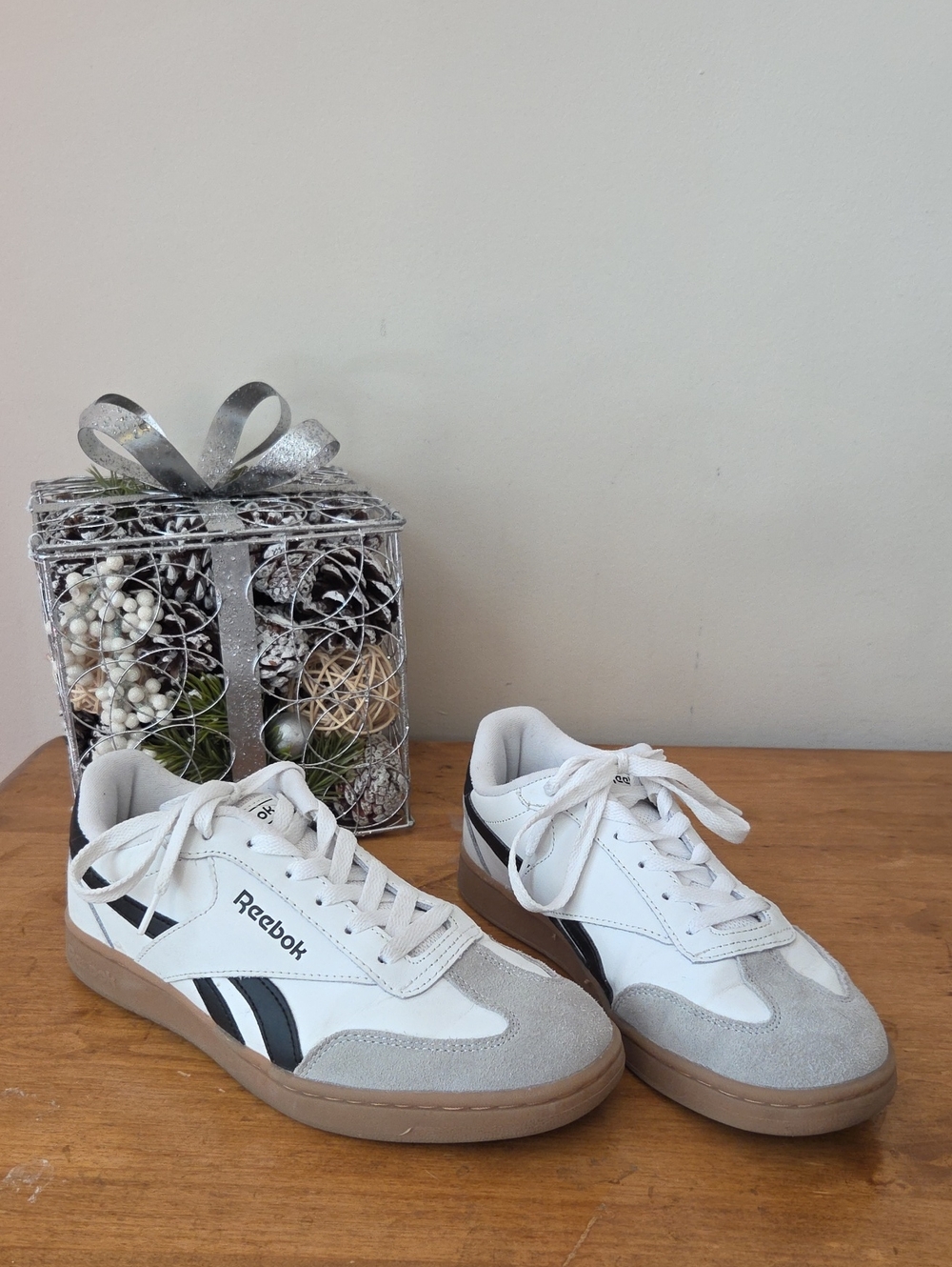 Reebok Adult/ Teen White, Gray & Black Retro Court Sneakers